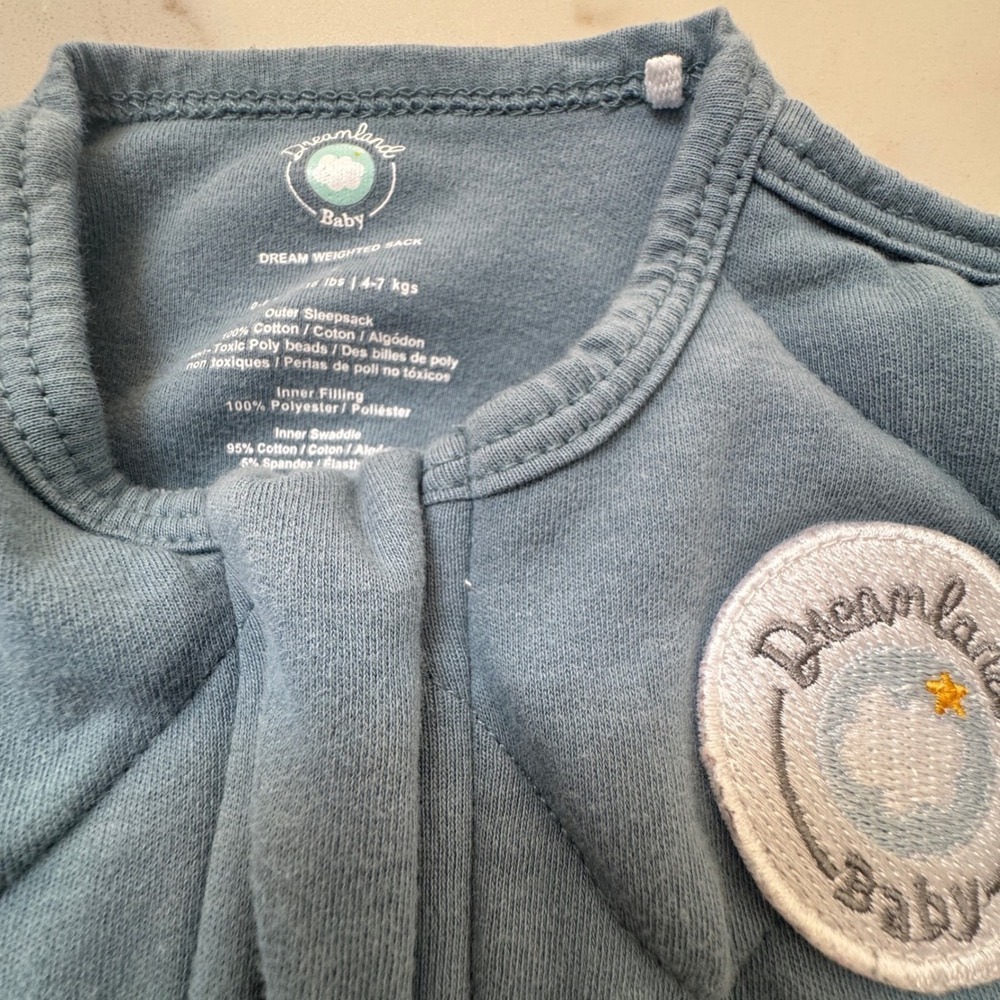 Dreamland Baby Weighted Sleep Sack Swaddle 0-6M Blue Quilted Cotton LADX531 - Picture 14 of 14